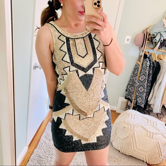Needle & Thread Gold Sequin Mini Dress 4 - Picture 1 of 11